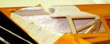 The leading edge is cut in half with pieces missing.