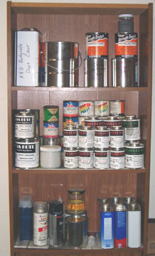 A variety of paints and dopes used to finish flying model aircraft.