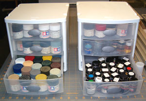 Enamels and Acrylics used to paint plastic models.