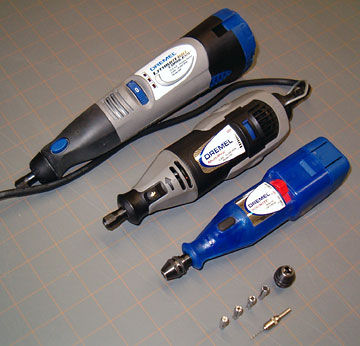 A variable speed Dremel tool (Multi Pro), a Mini Mite and a Cordless Lithium model.
